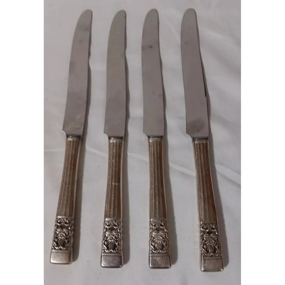 Vintage Oneida Community Dinner Knives 4 Coronation Silver Plate READ